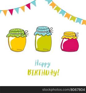 Birthday card with Jam Jars and brush lettering text Happy birthday