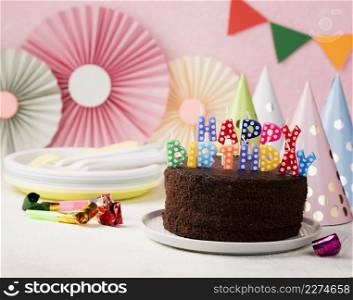 birthday concept with chocolate cake candles