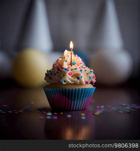 birthday cupcake with candles. Illustration AI Generative 