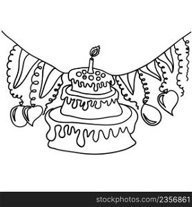 Birthday dessert. Picture with traditional birthday cake. Illustration Birthday cake