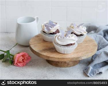 Birthday holiday sweet cupcakes with butterfly decorations