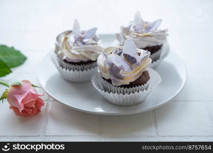 Birthday holiday sweet cupcakes with butterfly decorations