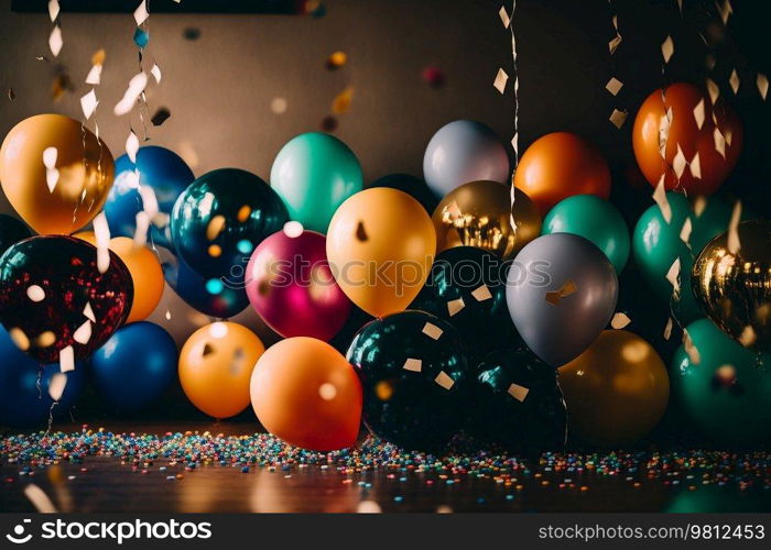 Birthday Party Holiday Balloon Background. Illustration Generative AI