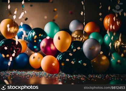 Birthday Party Holiday Balloon Background. Illustration Generative AI