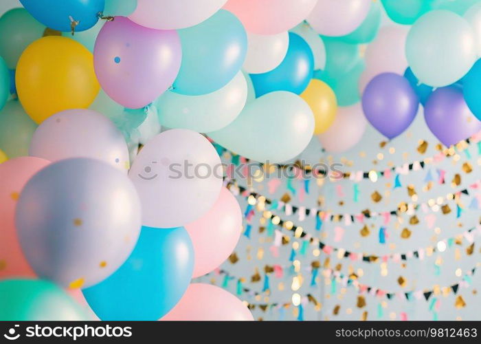 Birthday Party Holiday Balloon Background. Illustration Generative AI