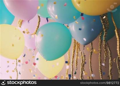 Birthday Party Holiday Balloon Background. Illustration Generative AI