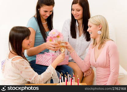 Birthday party - woman getting present and flower, surprise