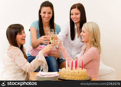 Birthday party - woman toasting with champagne, getting present