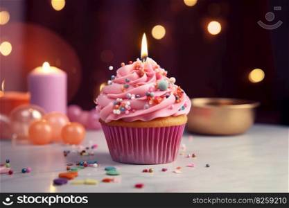 Birthday pink cupcake. Pick cup glitter. Generate Ai. Birthday pink cupcake. Generate Ai