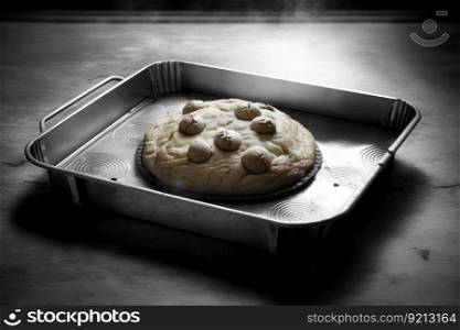 biscuit baked on bakeware baking tray in kitchen, created with≥≠rative ai. biscuit baked on bakeware baking tray in kitchen
