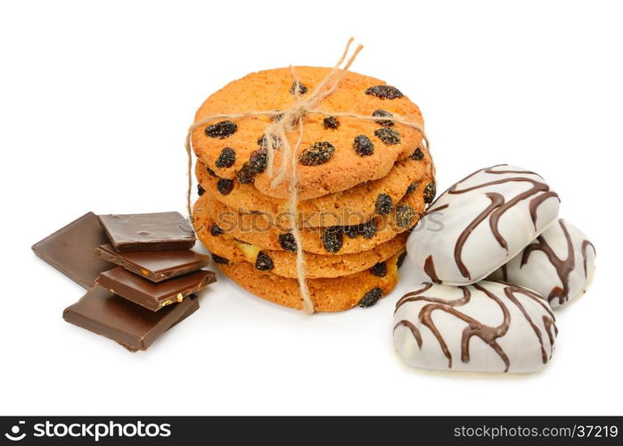 biscuits and chocolate isolated on white background