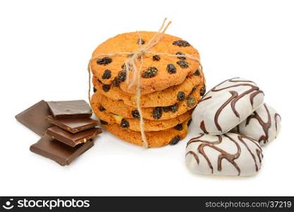 biscuits and chocolate isolated on white background