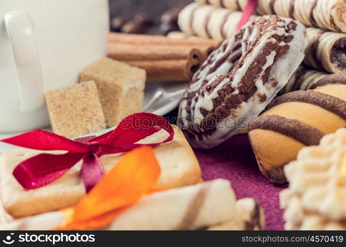 Biscuits on table. Assorted biscuits and sweets on table