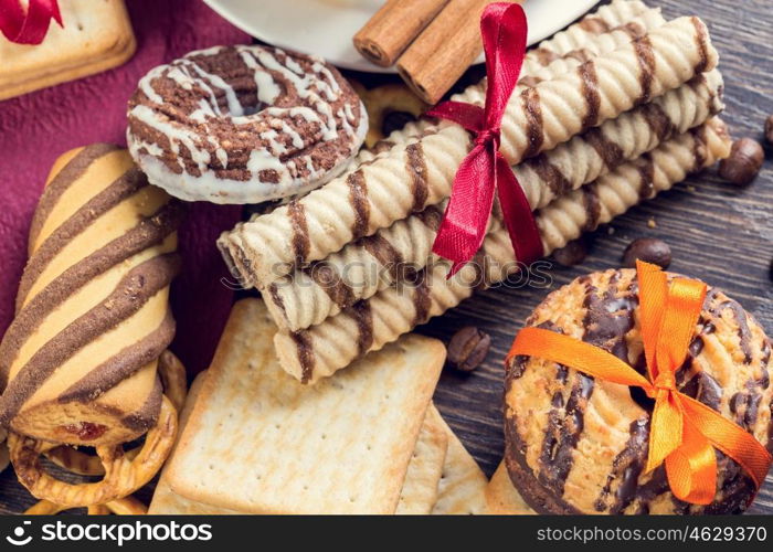 Biscuits on table. Assorted biscuits and sweets on table