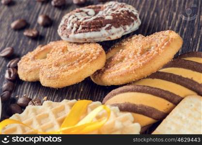 Biscuits on table. Assorted biscuits and sweets on table
