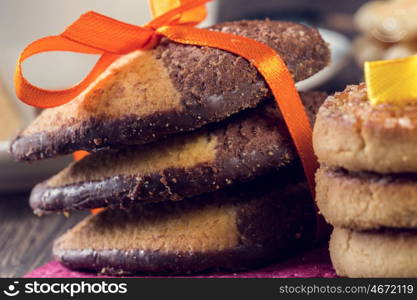 Biscuits on table. Assorted biscuits and sweets on table