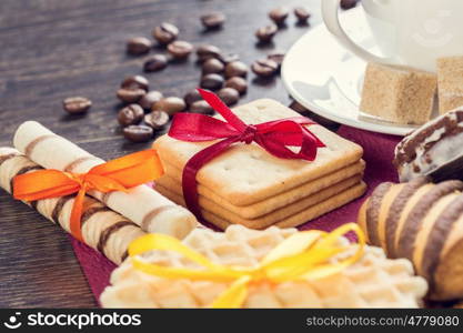 Biscuits on table. Assorted biscuits and sweets on table