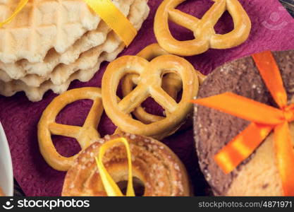 Biscuits on table. Assorted biscuits and sweets on table