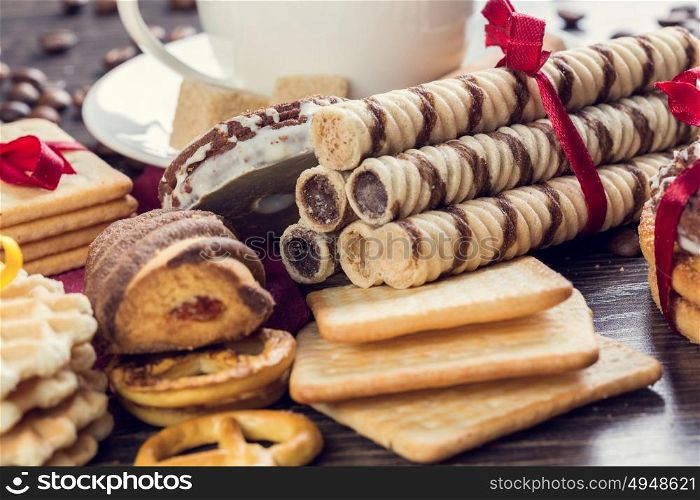 Biscuits on table. Assorted biscuits and sweets on table