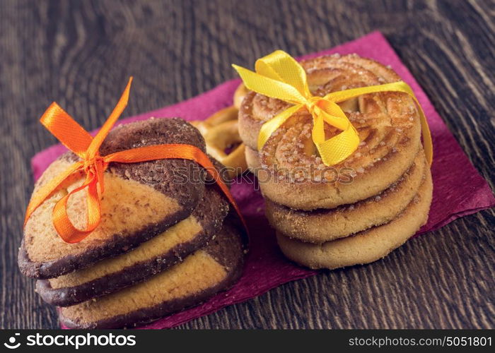 Biscuits on table. Assorted biscuits and sweets on table