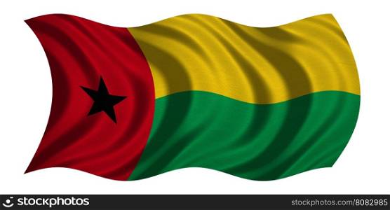 Bissau-Guinean national official flag. Patriotic symbol, banner, element, background. Correct colors. Flag of Guinea-Bissau with real detailed fabric texture wavy isolated on white, 3D illustration