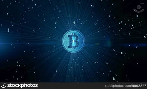 Bitcoin blockchain cryptocurrency digital encryption, Digital money exchange, Technology global network connections background concept. 3d rendering