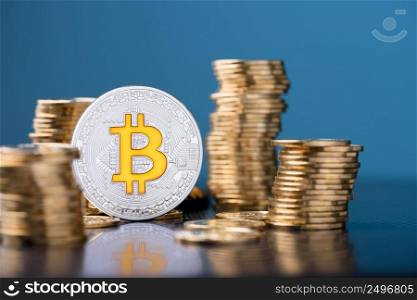 Bitcoin coin between coins stacks