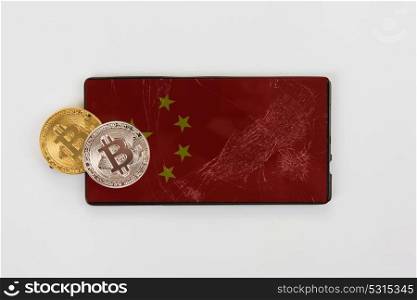 Bitcoin coin on the HDD background. Bitcoin coin with HDD