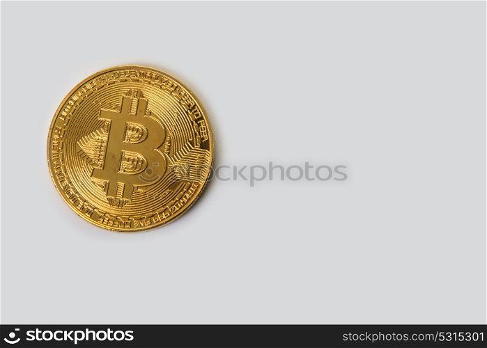 Bitcoin coin with dollars. Bitcoin coin with dollars on the laptop background