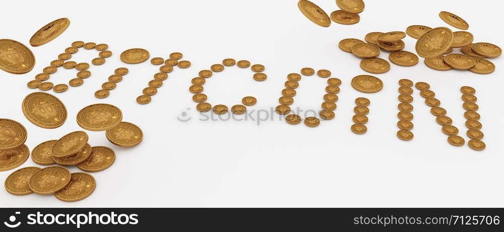bitcoin coins in white background. 3D rendering