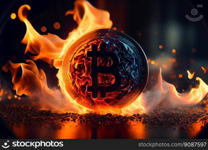 Bitcoin crypto currency burning under fire.  Generative AI 