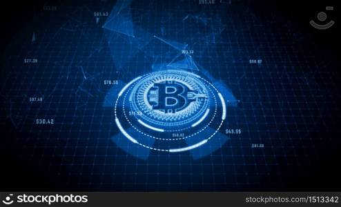 Bitcoin currency sign in digital cyberspace, Business and Technology Network Concept.