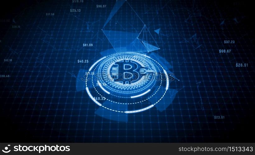 Bitcoin currency sign in digital cyberspace, Business and Technology Network Concept.