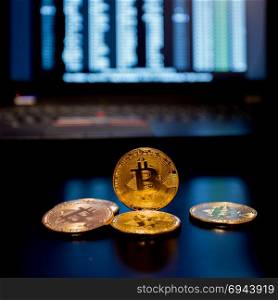 Bitcoin gold coin. Virtual cryptocurrency concept