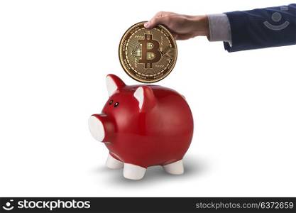 Bitcoin saving with piggybank in business concept