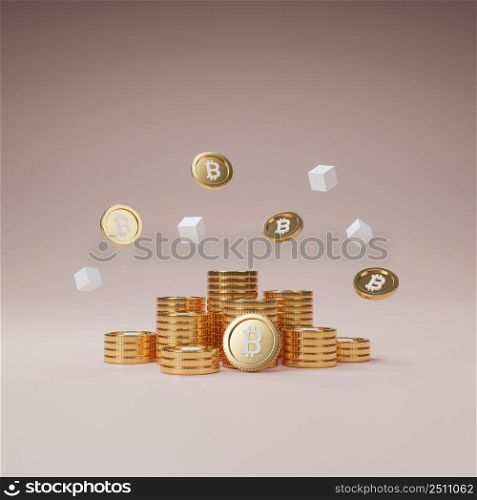 Bitcoin stack, 3D illustration