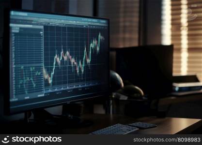 Bitcoin Stock trading on monitor screen. Ai generated.