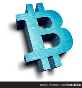 Bitcoin symbol cryptocurrency digital internet currency economic concept as online electronic money transaction from a banking database market as a 3D illustration.