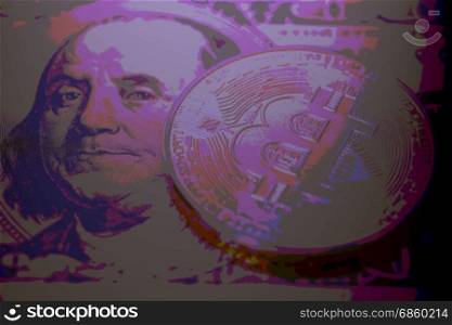 bitcoin with U.S. dollar close up