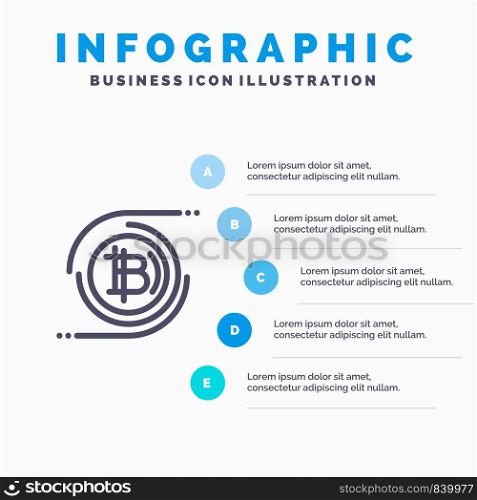 Bitcoins, Bitcoin, Block chain, Crypto currency, Decentralized Line icon with 5 steps presentation infographics Background