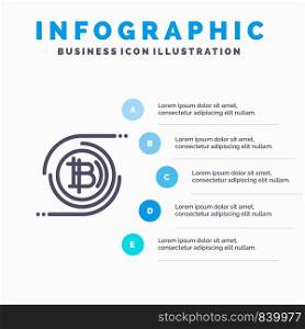 Bitcoins, Bitcoin, Block chain, Crypto currency, Decentralized Line icon with 5 steps presentation infographics Background