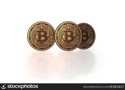 Bitcoins in cryptocurrency blockchain concept - 3d rendering