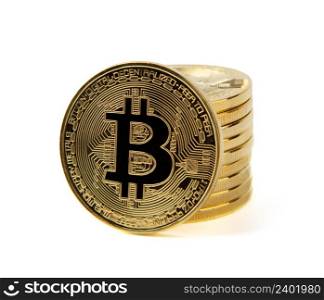 Bitcoins isolated on white background