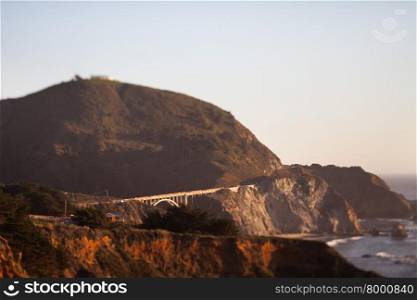 Bixby Creek Bridge, Big Sur, Monterey County, California, tilt shift effect