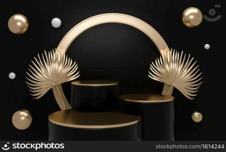Black Abstract and podium geometric for Product presentation. 3D rendering