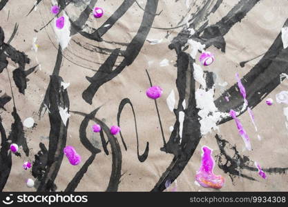 Black abstract brush strokes and splashes of paint on paper. Grunge art calligraphy background.. Black abstract brush strokes and splashes of paint on paper. Grunge art calligraphy background