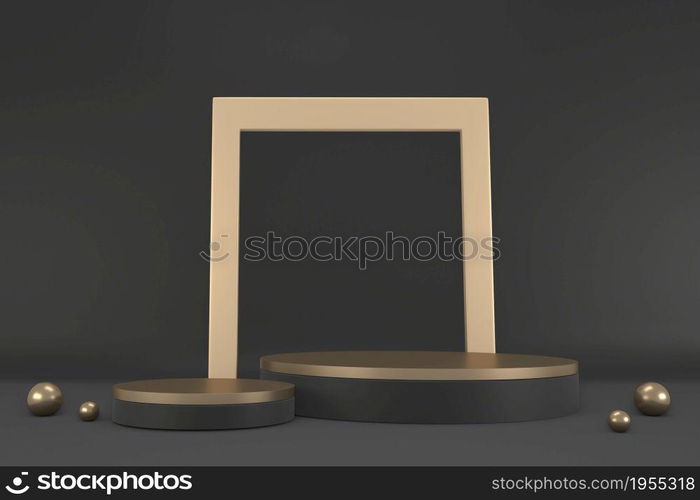 Black abstract design black podium show cosmetic products. 3D rendering