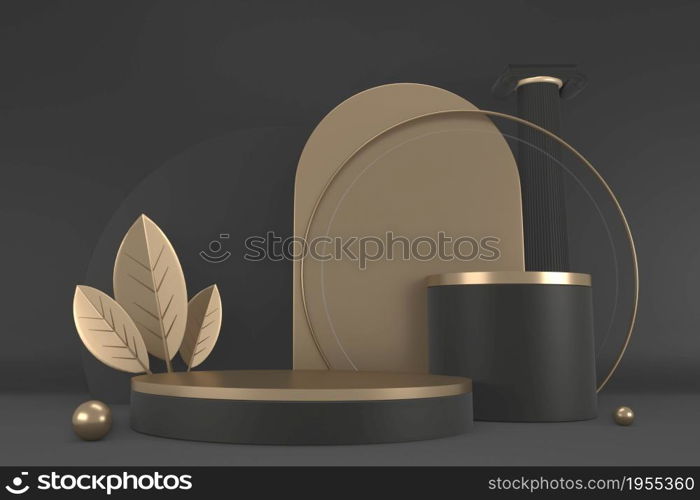 Black abstract design black podium show cosmetic products. 3D rendering