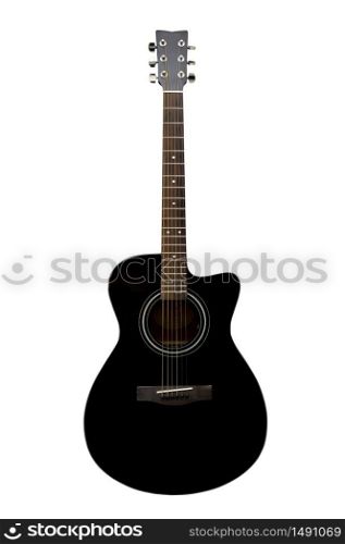 Black acoustic guitar on a white background
