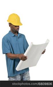 Black African American male construction worker a job site